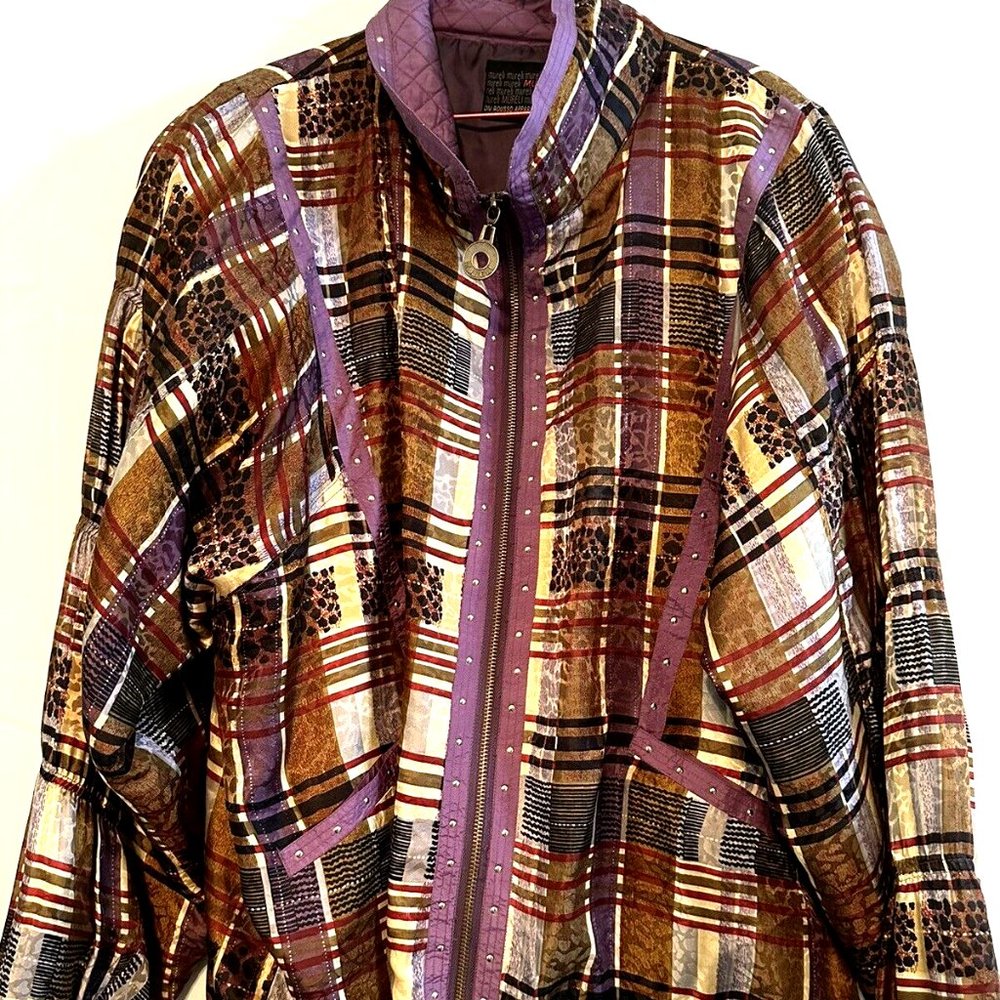 Mureli 100% Silk Bomber Jacket XL Shoulder Pads Light Windbreaker Full Zip VTG